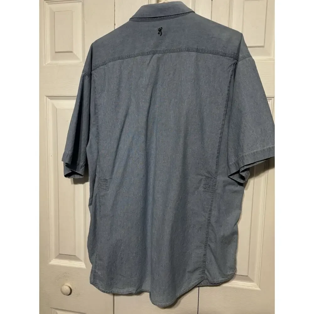 Vintage Browning Denim Button Up Shirt Mens XL Duck Logo Light Blue Hunting - Picture 6 of 7